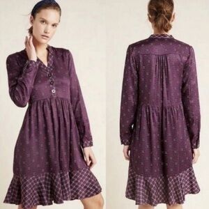 Anthropologie Maeve Gillian Abstract Mini Dress Size S Purple V Neck Modest